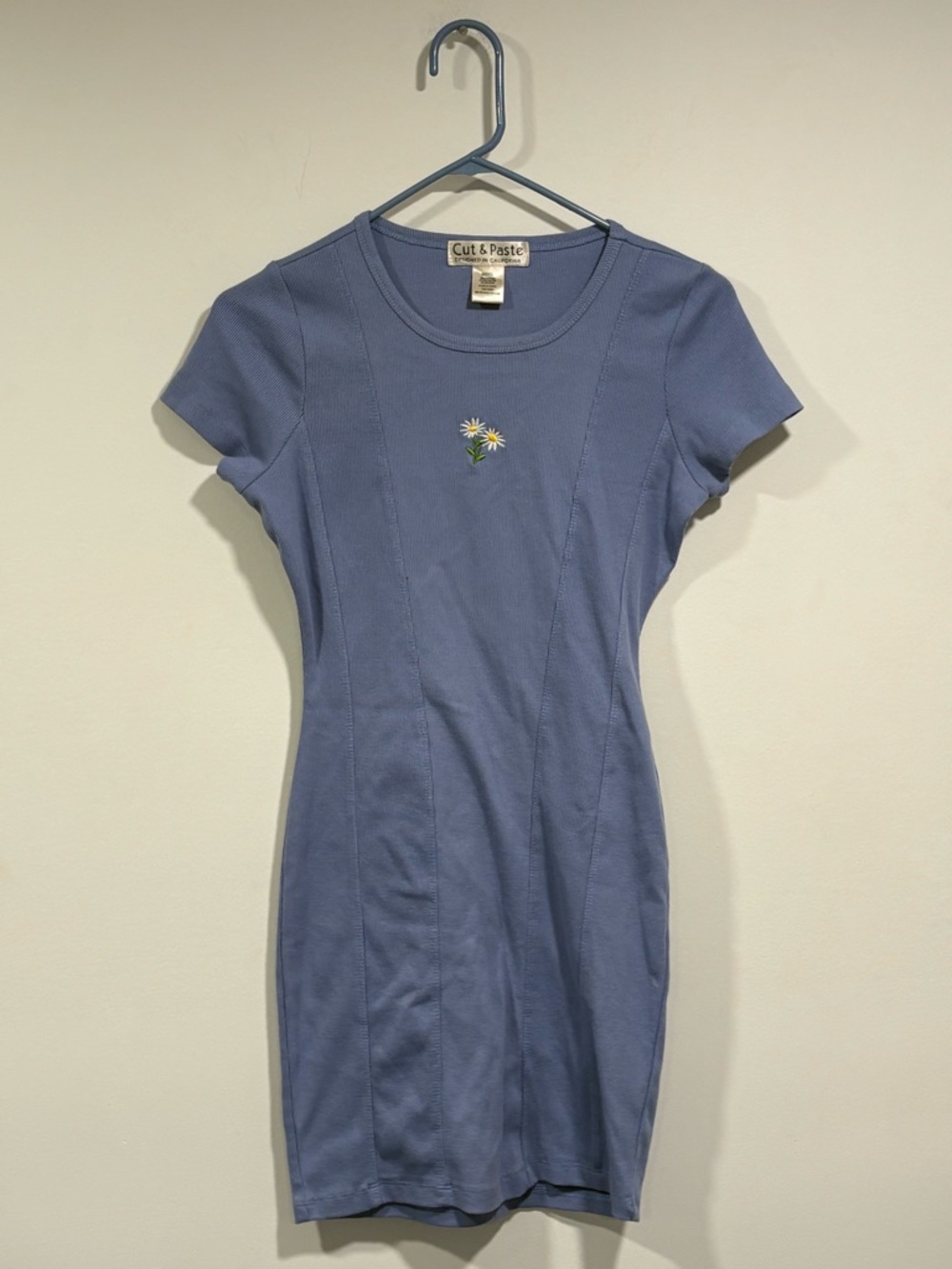 Cut & Paste Periwinkle Daisy-Embroidered Mini Dress